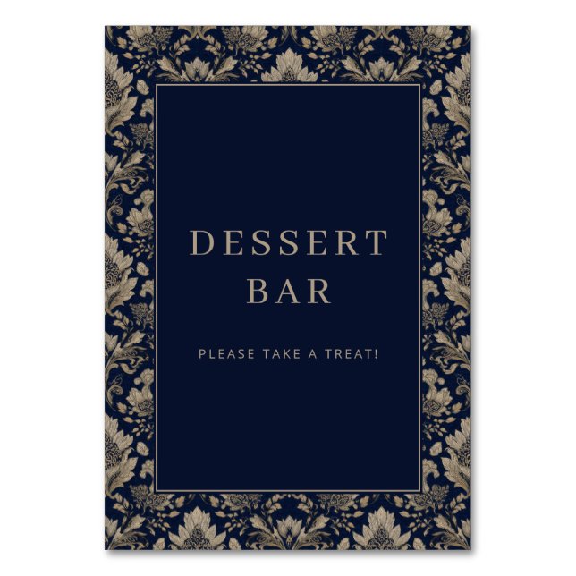Numeração De Mesa Elegant Navy Floral Dessert Bar Sign (Frente)