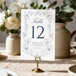 Numeração De Mesa Elegant Navy Ornate Floral Frame Wedding