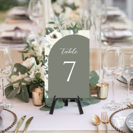 Numeração De Mesa Elegant Olive Green Watercolor Floral Arch Wedding