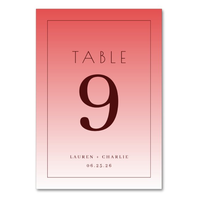 Numeração De Mesa Elegant Pink Gradient Table Number (Frente)