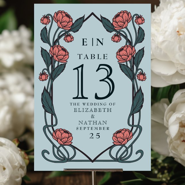 Numeração De Mesa Elegant Pink Peony Art Nouveau Floral Wedding (Criador carregado)