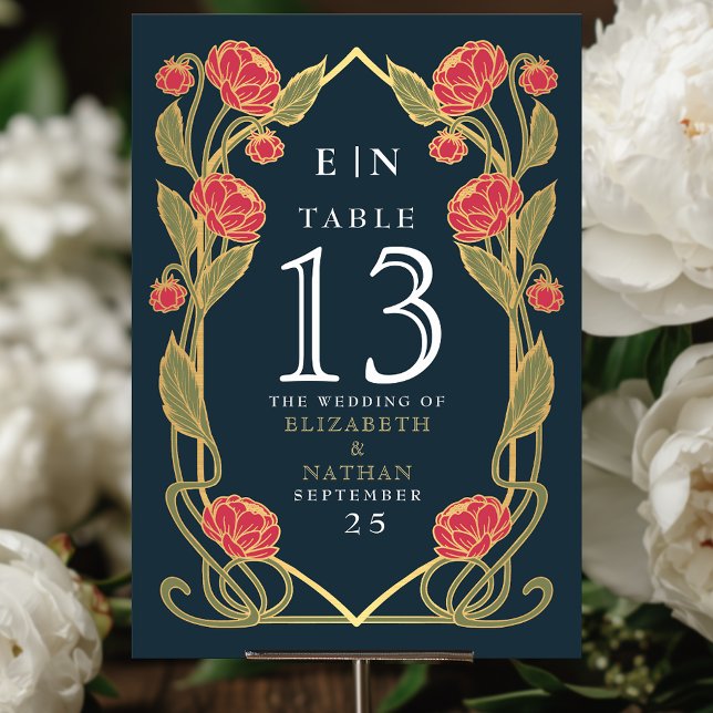 Numeração De Mesa Elegant Pink Peony Art Nouveau Floral Wedding (Criador carregado)