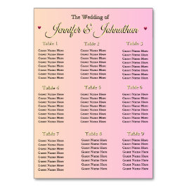 Numeração De Mesa Elegant Pink Red Hearts Wedding Seating Chart