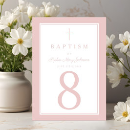 Numeração De Mesa Elegant Pink Religious Cross Girl Baptism