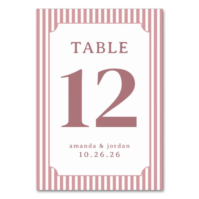 Numeração De Mesa Elegant Pink Striped Table Number (Frente)