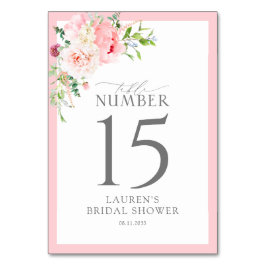 Numeração De Mesa Elegant Pink Watercolor Flowers Bridal Shower