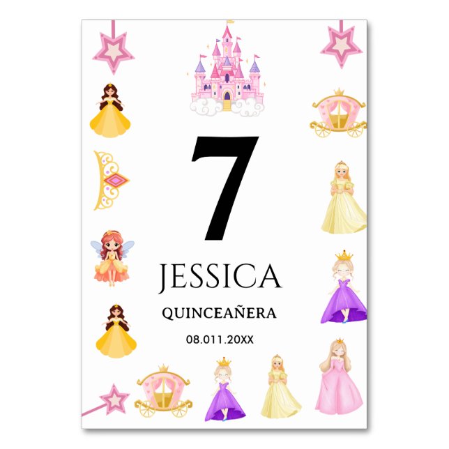 Numeração De Mesa Elegant Princess Birthday Celebration (Verso)