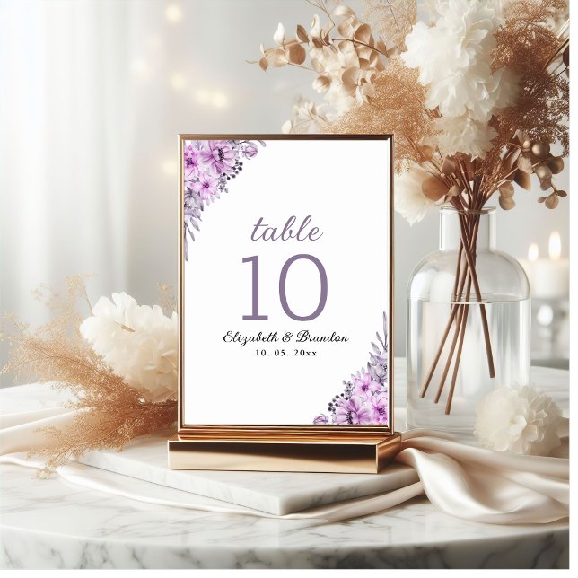 Numeração De Mesa Elegant Purple Floral Wedding Party (Criador carregado)