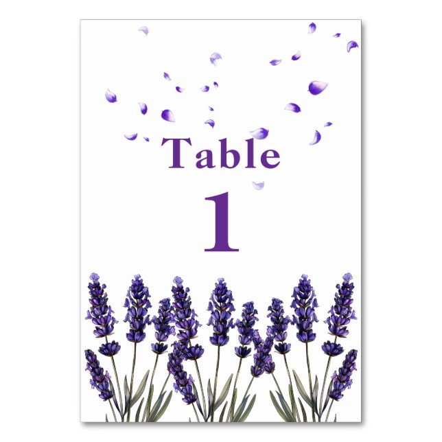 Numeração De Mesa Elegant Purple Lavender Floral Wedding  (Frente)