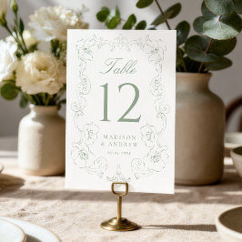 Numeração De Mesa Elegant Sage Green Ornate Floral Frame Wedding