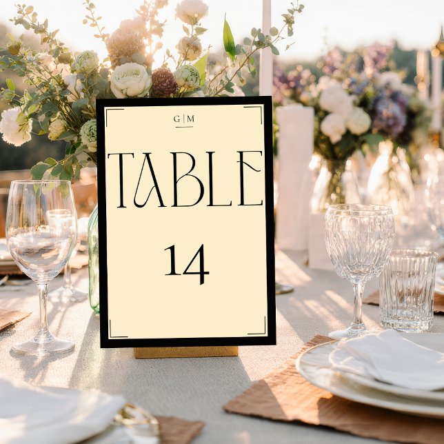 Numeração De Mesa Elegant Serif Black Cream Monogram Table Number (Criador carregado)