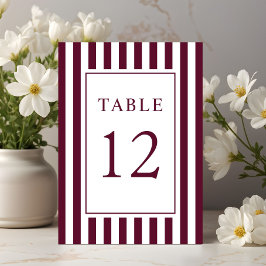 Numeração De Mesa Elegant Striped Burgundy Wedding