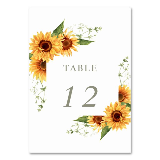 Numeração De Mesa Elegant Sunflowers Garden Floral Wedding (Frente)