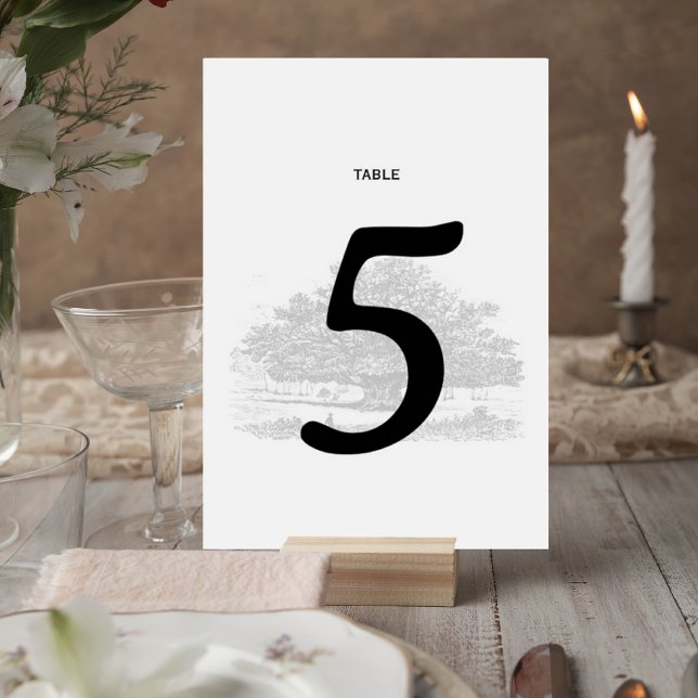 Numeração De Mesa Elegant Tree Sketch Wedding Table Number Card (Criador carregado)