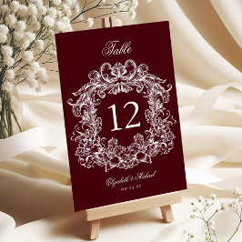 Numeração De Mesa Elegant Vintage Crest Burgundy Wedding