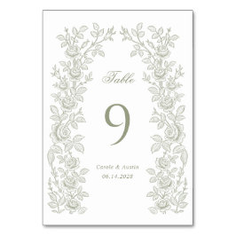 Numeração De Mesa Elegant Vintage Floral Frame Sage Green Wedding