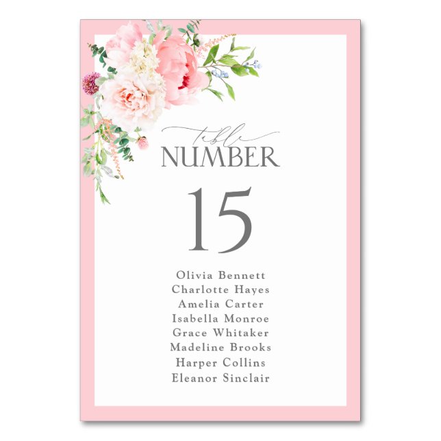Numeração De Mesa Elegant Watercolor Pink Flowers Bridal Shower (Frente)