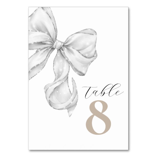 Numeração De Mesa Elegant White Bow Table Numbers for Wedding (Frente)