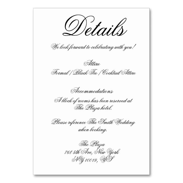 Numeração De Mesa Elegant White Minimal Wedding Detail Cards (Frente)