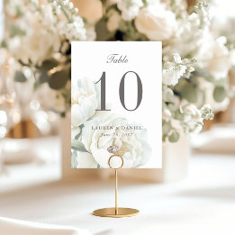 Numeração De Mesa Elegant White Peonies Wedding Table Number