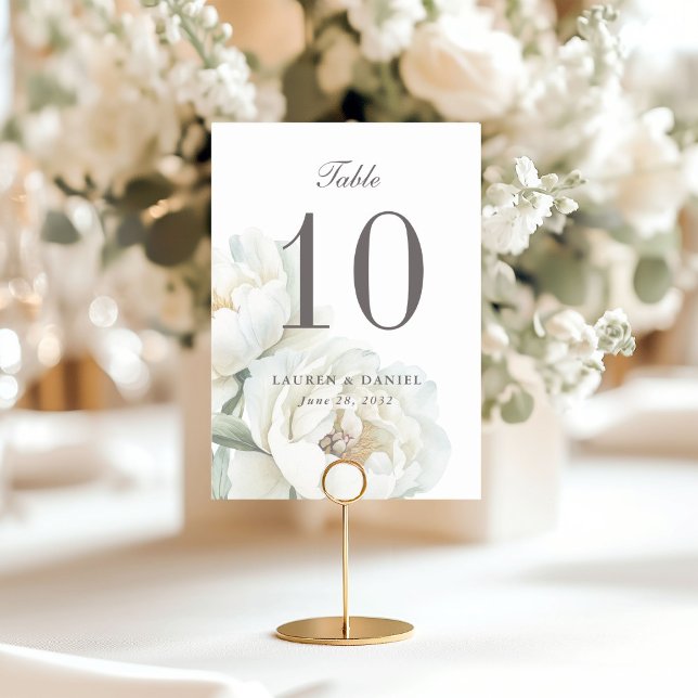 Numeração De Mesa Elegant White Peonies Wedding Table Number (Criador carregado)