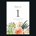 Numeração De Mesa Elegante Aquarela Suculente | Casamento<br><div class="desc">Esta placa de número da mesa de casamento apresenta um belo buquê de aquarelas e rosas aliados a tipografia elegante. É a escolha perfeita para um casamento rústico mas elegante. Esta design coordena-se com a nossa suíte de convite para casamento Elegante Watercolor. Veja abaixo mais peças neste design!</div>