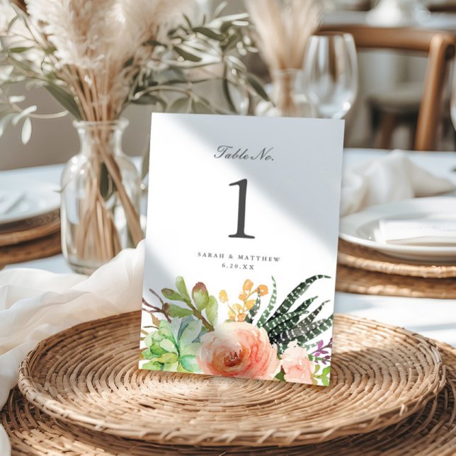 Numeração De Mesa Elegante Aquarela Suculente | Casamento (Criador carregado)