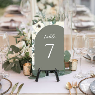 Numeração De Mesa Elegante Arco Floral de Aquarela em Verde Oliva pa