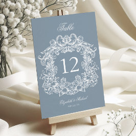 Numeração De Mesa Elegante Azul Poeirento Vintage Crista Casamento