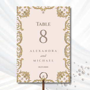 Numeração De Mesa Elegante Beige Victorian Pearl Casamento vintage