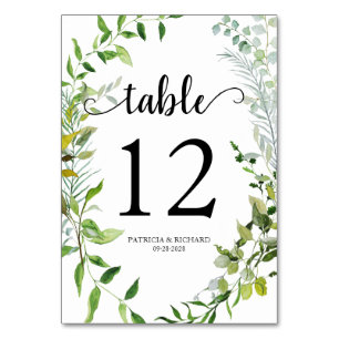 Numeração De Mesa Elegante Botânica em Aquarela Verdejante