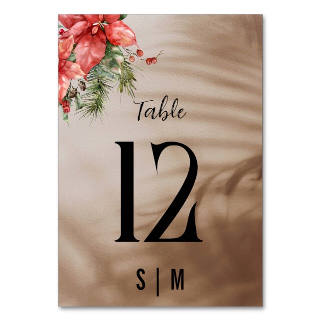 Numeração De Mesa Elegante buquê floral de poinsettia (Frente)