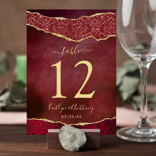 Numeração De Mesa Elegante Burgundy e Dourado Casamento Agata