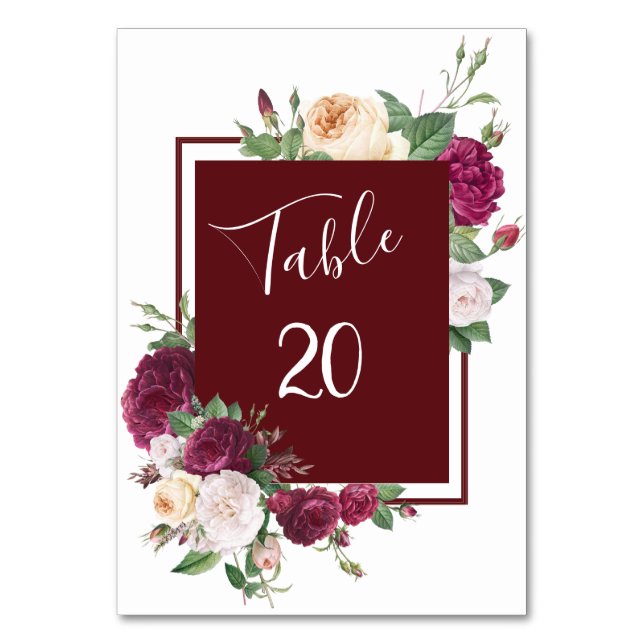 Numeração De Mesa Elegante Burgundy Floral - Mesa de casamento (Frente)