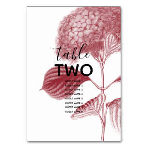 Numeração De Mesa Elegante Burgundy Hydrangea Nomes de Convidados