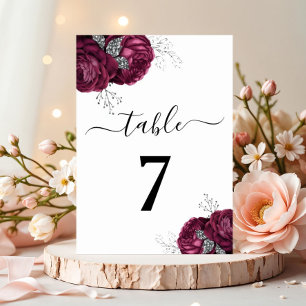 Numeração De Mesa Elegante Burgundy Peonies Floral