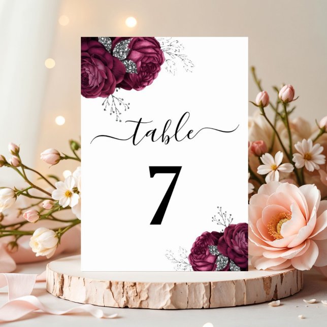 Numeração De Mesa Elegante Burgundy Peonies Floral (Elegant Navy Blue Floral Table Number)
