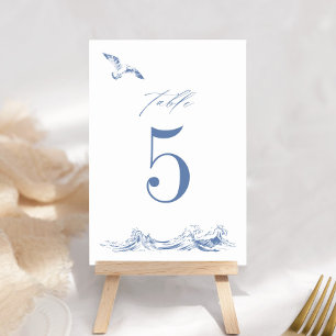Numeração De Mesa Elegante Casamento Azul Chic à Beira-Mar Costeiro