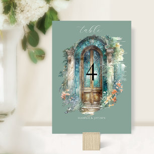 Numeração De Mesa Elegante Casamento com Aquarela em Verde, Azul e T