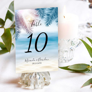 Numeração De Mesa Elegante Casamento de Verão Tropical na Praia com