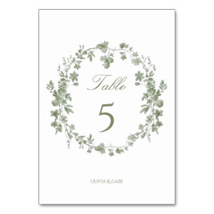 Numeração De Mesa Elegante Casamento Floral Francês em Verde Salvia