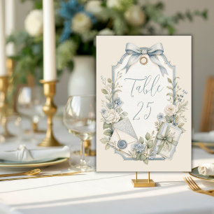 Numeração De Mesa Elegante Casamento Francês Vintage Azul