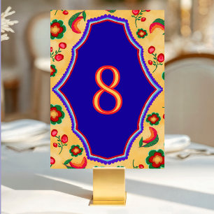 Numeração De Mesa Elegante casamento mexicano vibrante amarelo azul