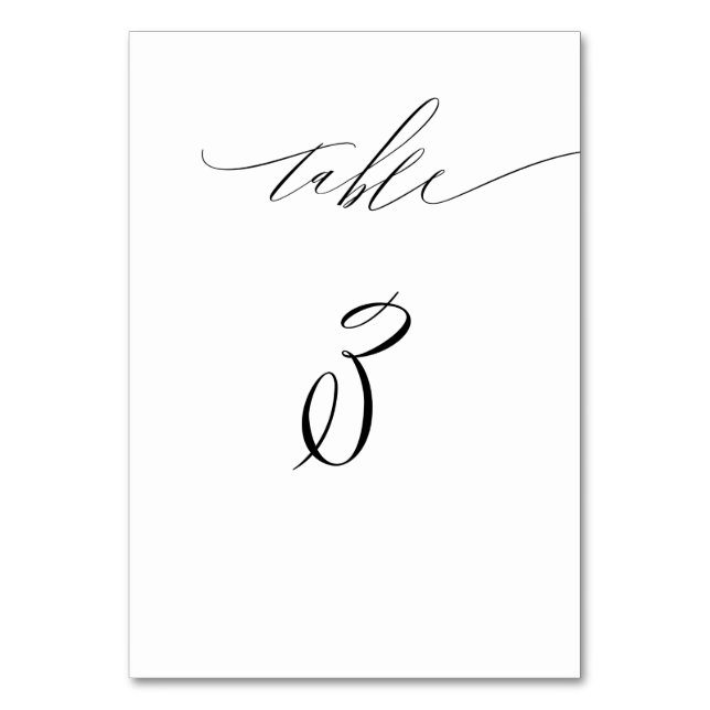 Numeração De Mesa Elegante Casamento Moderno Preto e Branco Script N (Frente)