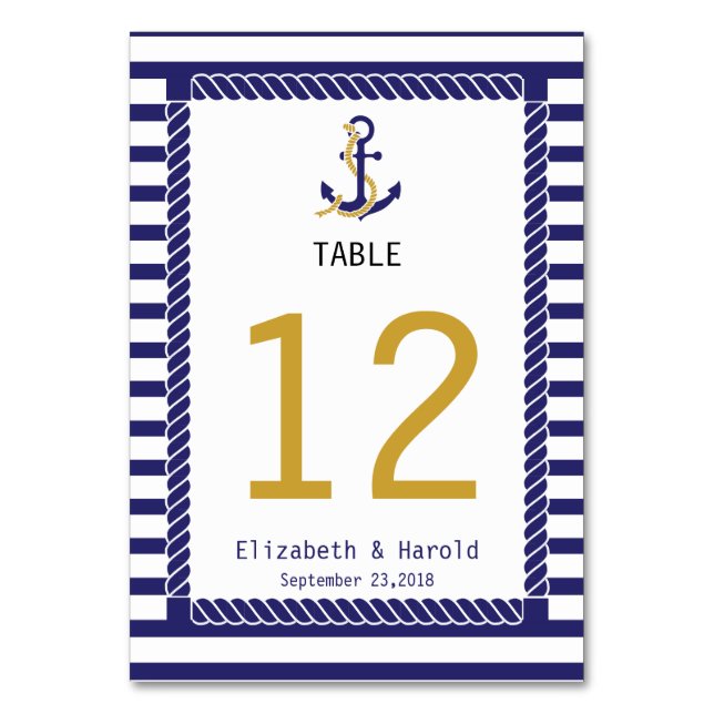 Numeração De Mesa Elegante Casamento Náutico Listras Azuis (Verso)