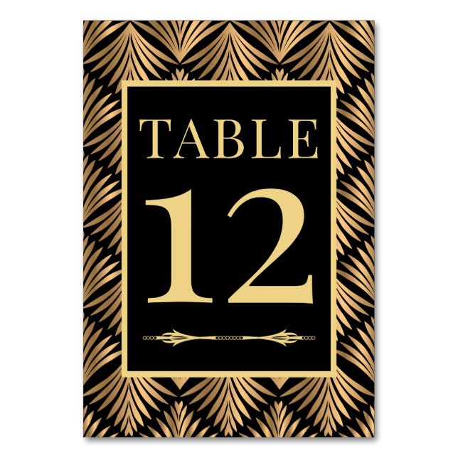 Numeração De Mesa Elegante Casamento Preto Dourado Art Déco Gatsby (Frente)