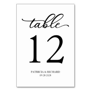 Numeração De Mesa Elegante Casamento Preto e Branco em Letra Manuscr