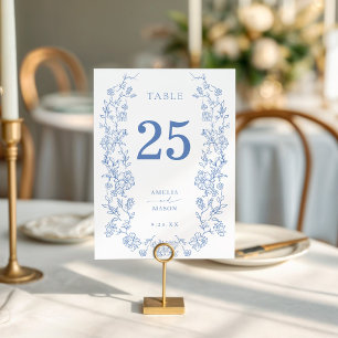 Numeração De Mesa Elegante Casamento vintage azul empoeirado francês