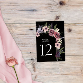 Numeração De Mesa Elegante Cascata Floral Escura Preto Borgonha