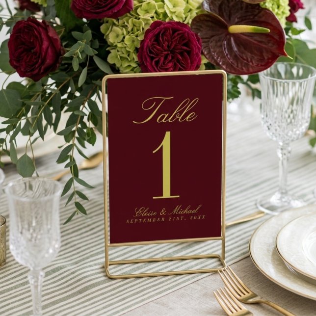 Numeração De Mesa Elegante Chartreuse Borgonha Simples de Casamento (Elegant Chartreuse Burgundy Simple Wedding Table Number)